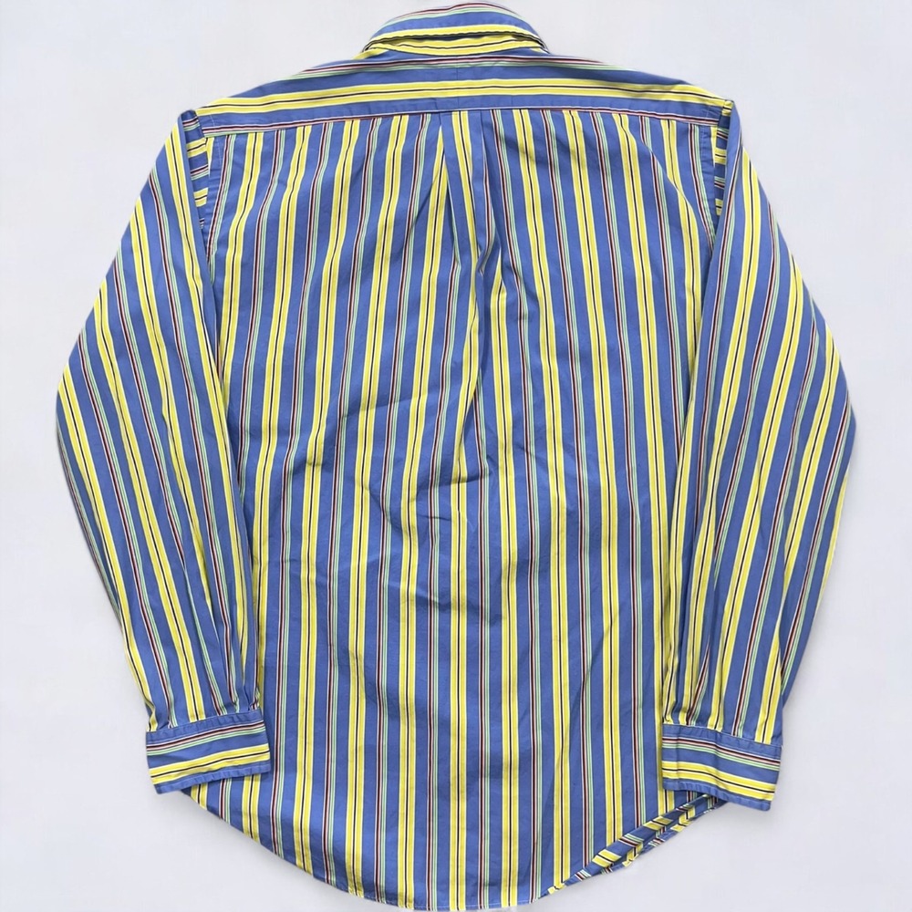 Ralph Lauren Button Down Shirt Men's Large Blue Yellow Striped Long Sleeve - Picture 8 of 13